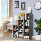 VECELO 3-Cube Open Bookcase, Small Bookshelf with Height Difference Shelves for Most Books, Horizontal Available, 2-Tier Storage Organizer for Home Office, Living Room, Grey