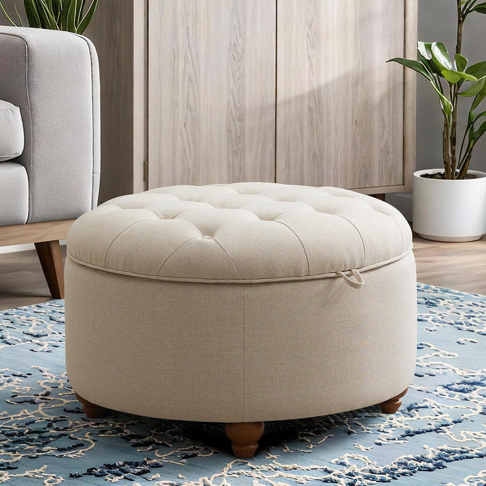 30'' Round Ottoman Coffee Table with Storage, Upholstered Tufted Otto...