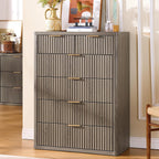 LEYAOYAO Fluted 6 Drawers Dresser for Bedroom Set of 2, 42" Tall Modern Chest of Drawers with Metal Handle, Curved Profile Design,Grey Wood Drawer Organizer for Bedroom, Living Room, Hallway