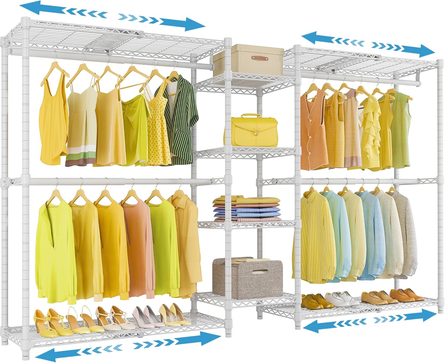VIPEK X3 Expandable Heavy Duty Clothes Rack Adjustable from 5'2" to 8' with Flexible Shelves and Hanger Rods, Large Freestanding Clothing Racks for Hanging Clothes, Max Load 1210LBS, White