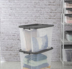 108-Quart Clear Plastic Stackable Storage Tote with Latching Lid, Textured Grip, Flat Grey Lid,Heavy Duty Stackable Storage Bins, – Closet, Bathroom, Office Organizer