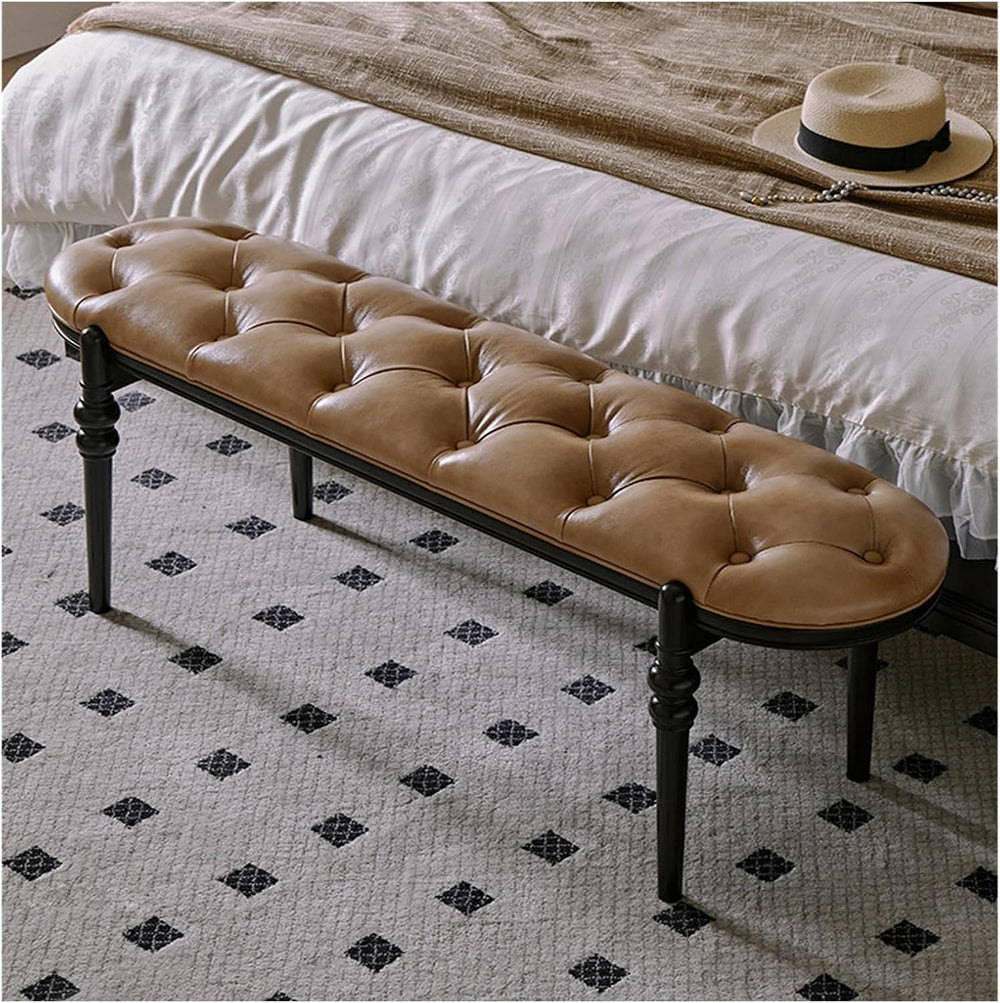 Modern Upholstered Bedroom Benches with Black Legs Genuine Leather Bench for ...
