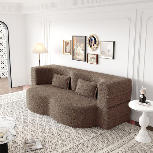2 in 1 Convertible Folding Sofa Bed, Teddy Fleece Lazy Lounge Sofabed, Foam Folding Floor Sofa Bed, 78" Full Size Memory Foam Couch for Living Room Guestroom, No Assembly Required Sofabed (Brown)