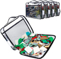 4 Pack Toy Storage Organizer Bag for Lego Bricks, Clear PVC Zippered Block Set with Manual Pocket& Name Tag, Waterproof Toy Carrying Case for Board Game, Building Blocks& Puzzles (Large, Black)