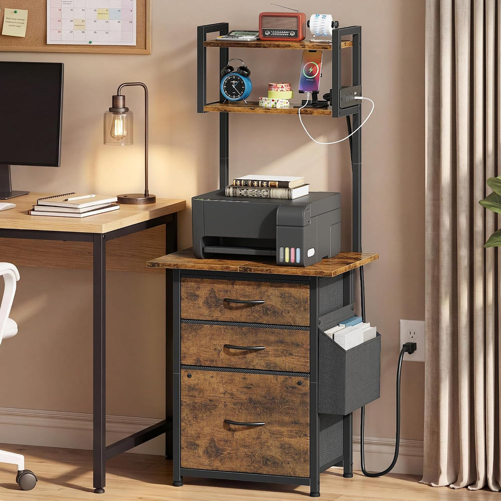 HIGDBFE 3 Drawer File Cabinet with Charging Station, 49''H Tall, 3-Ti...