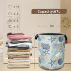 Large Laundry Basket,Corals Seashells Collapsible Laundry Baskets,Cute Algae Waterproof Oxford Hamper with Handles for Bathroom Bedroom Nursery Home Storage 16"x20"