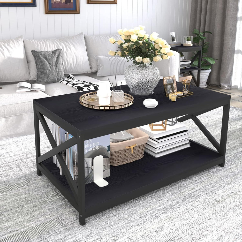 Bigbiglife Living Room Coffee Table Set of 3, Industrial X-Design Coffee Tabl...