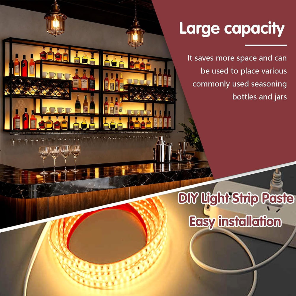 118IN Large Wall Mounted Wine Rack with LED Light, Metal Floating Liquor Bott...