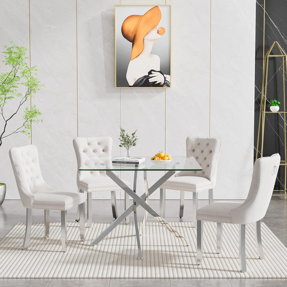 HomVent 36'' Square Glass Dining Table Set for 4,Modern Square Glass ...
