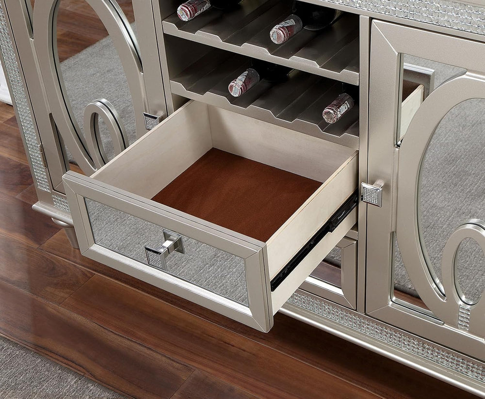 Contemporary Silver Server with Mirror Tile Accents, Mirror, Solid Wood | Mir...