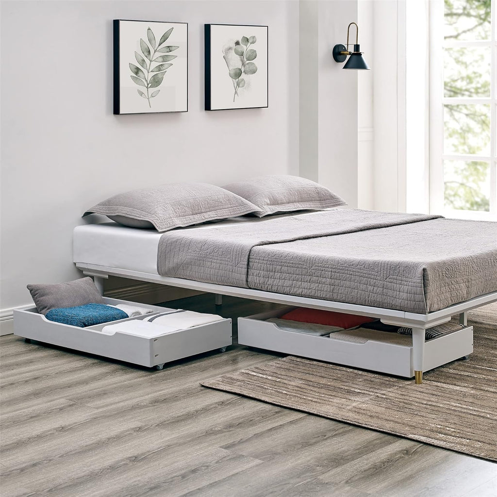 MUSEHOMEINC Solid Wood Under Bed Storage Drawer with 4-Wheels for Bedroom,Wooden Underbed Storage Organizer,Suggested for Queen and King Size Platform Bed