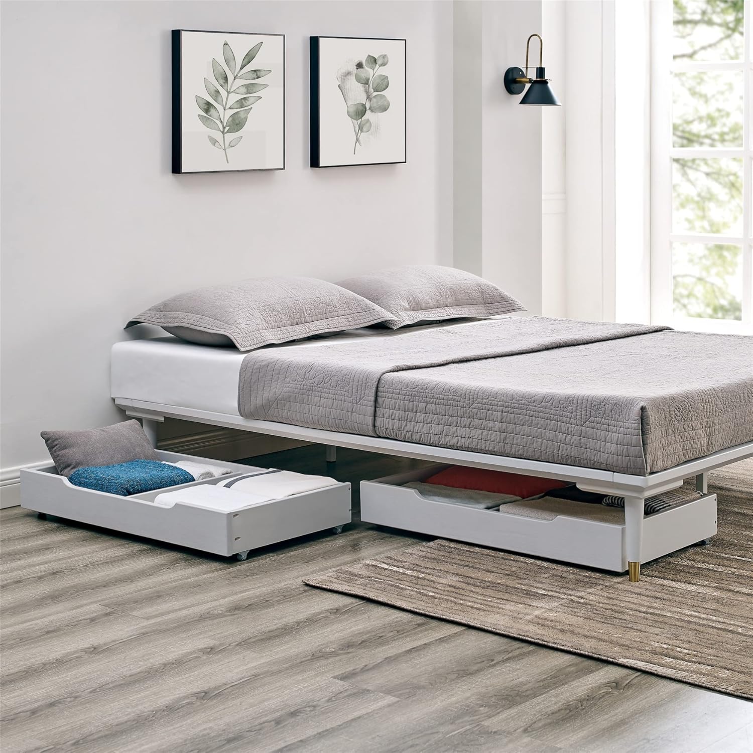 MUSEHOMEINC Solid Wood Under Bed Storage Drawer with 4-Wheels for Bedroom,Wooden Underbed Storage Organizer,Suggested for Queen and King Size Platform Bed