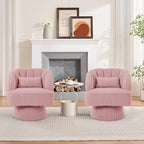 Modern 360° Swivel Barrel Accent Chair, Velvet Upholstered Armchair with Striped Backrest & Plush Cushion, Comfy Round Lounge Chair for Living Room Bedroom, Pink