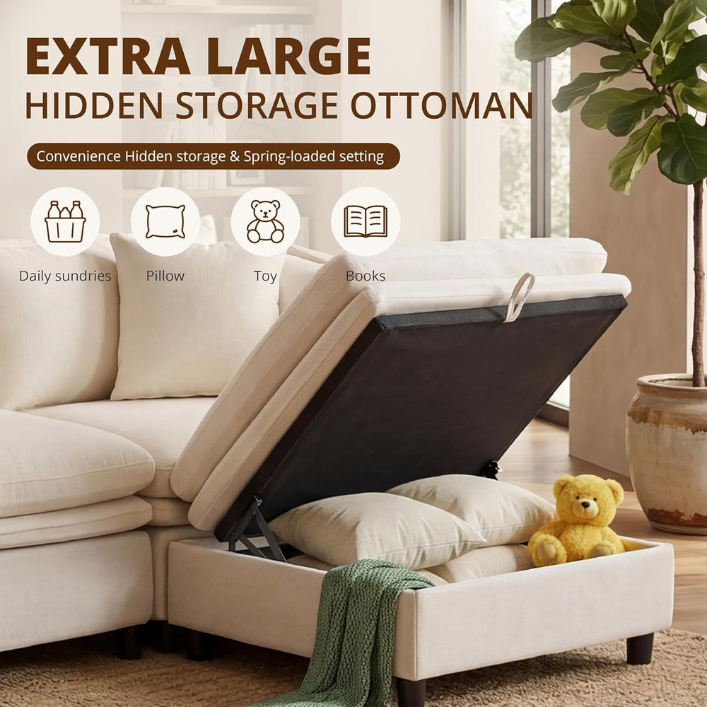 113.4'' Modular Sectional Sofa with Storage Ottoman, Oversized L Shap...