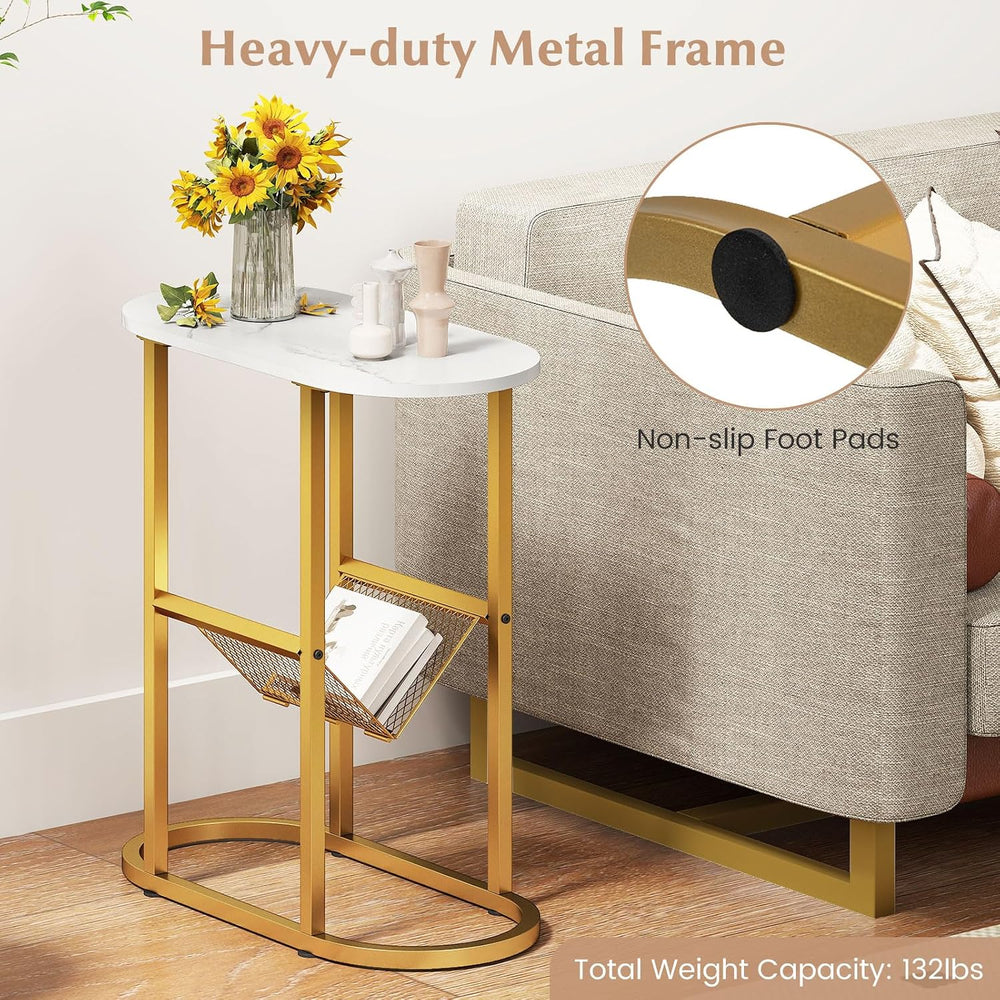 Giantex Oval Narrow Side Table, Small End Table with Magazine Rack Sling Hold...