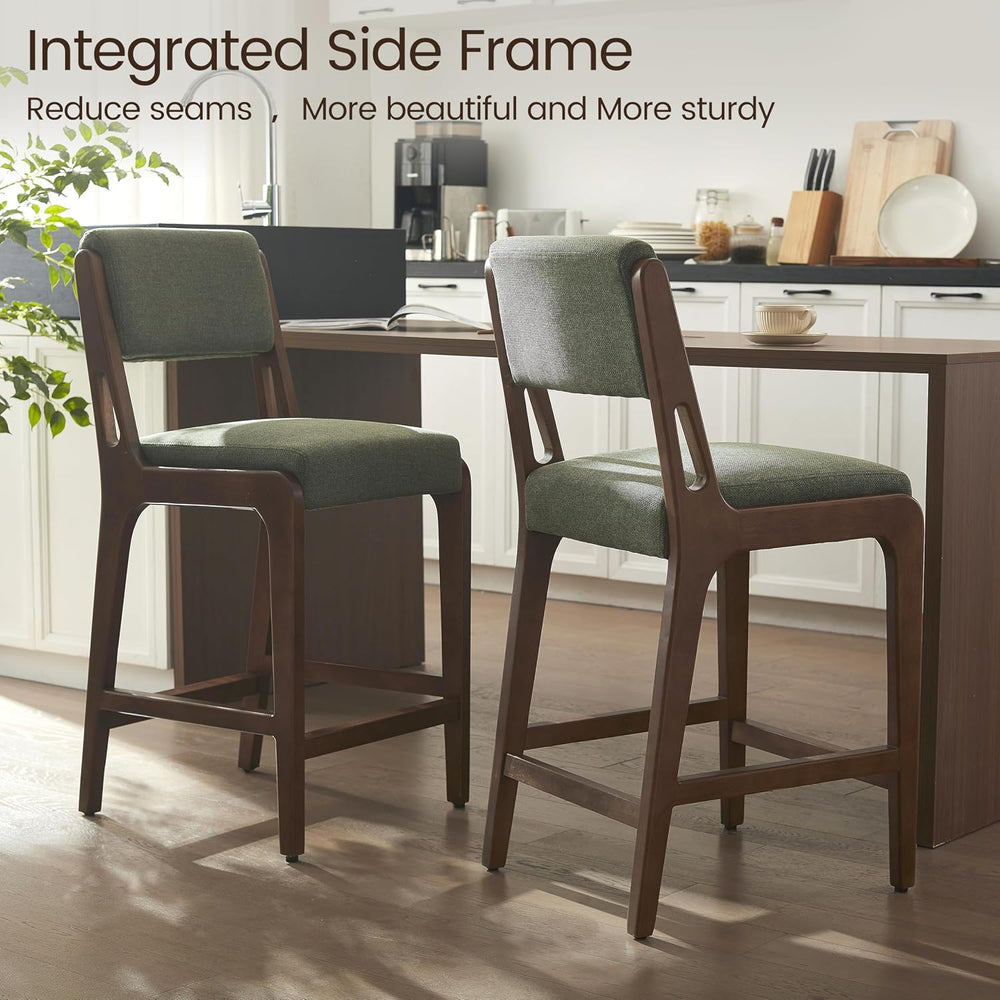 VKNOW 25.7" Counter Height Bar Stools Set of 4 with Rubberwood Legs, Green
