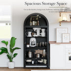 71” Tall Arched Kitchen Pantry Cabinet, Modern Farmhouse Hutch Storage Cabinets with Large Drawer and Glass Doors for Kitchen, Dining Room, Living Room, Black