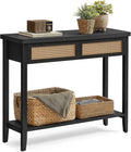 VASAGLE Console Sofa Table, Narrow Entryway Table, 2 Drawers, Open Storage Shelf, Rounded Corners, for Living Room, Boho Style, Ash Black ULNT016BF01S