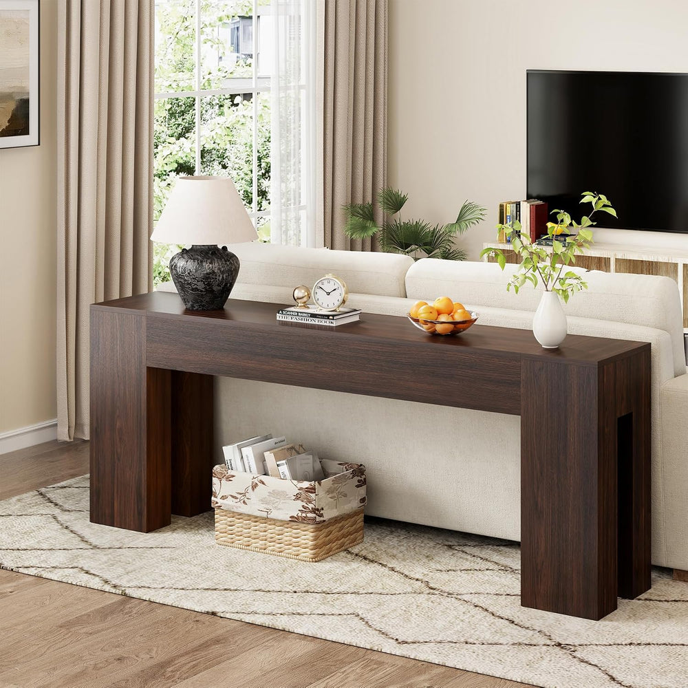 Epecoya 79-Inch Sofa Console Table for Entryway Living Room, Walnut Brown | F...