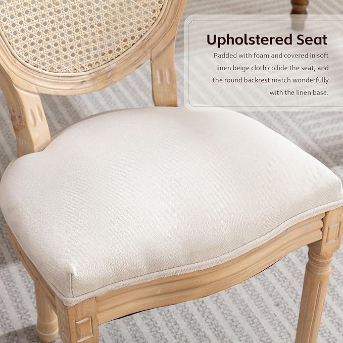 Rattan Back Upholstered Dining Chairs Set of 4 French Country Oval Kitchen Si...