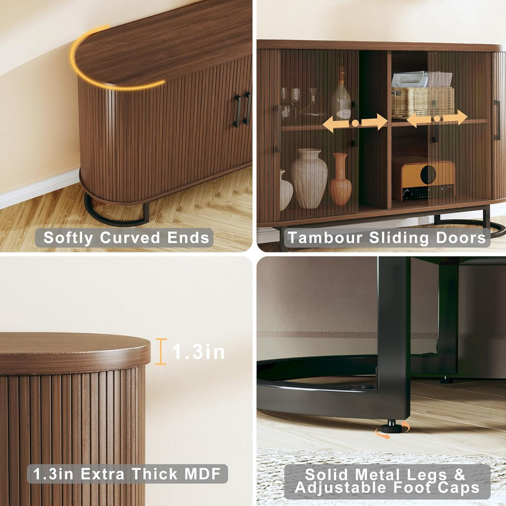 HUAHUU Sideboard Buffet Cabinet with Storage, 54.3" Fluted Tambour, Adju...