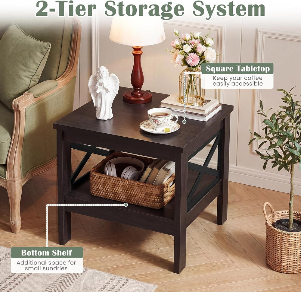 Giantex 2-Tier Square End Table, 24'' Sofa Couch Side Table with Stor...