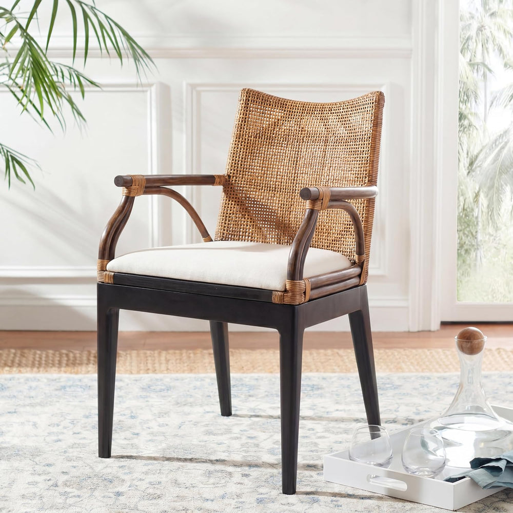 SAFAVIEH Gianni Rattan Arm Chair 19.8”, Solid Wood Brown & Black SEA4011A...