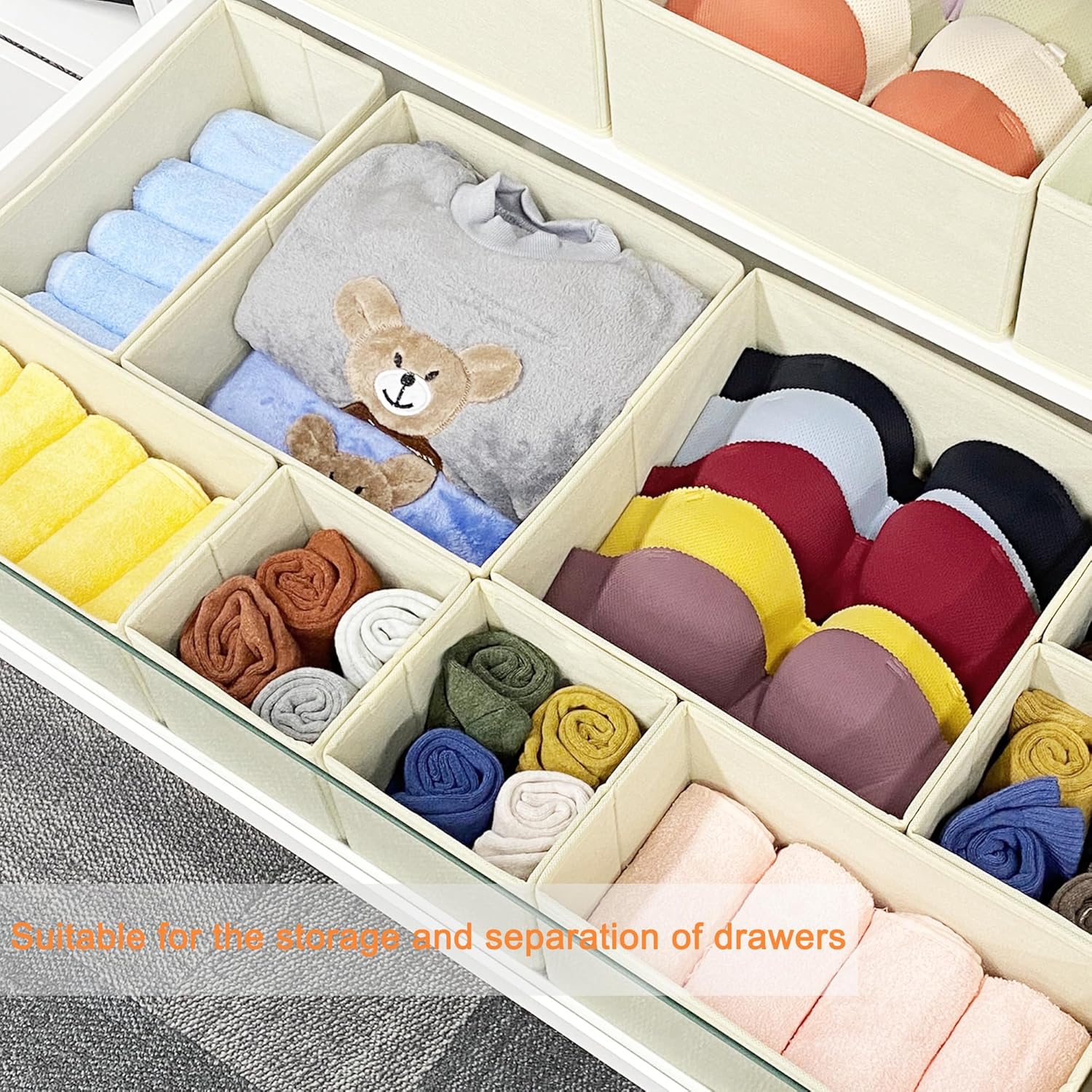Clothes Organizer, Storage Drawer, 12 Piece Fabric Drawer Organizer Foldable Wardrobe Divider for Clothing, Underwear, Socks, Bra and Scarf, Home Storage Box in Drawers and Closet