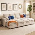130" U Shaped Modular Sectional Sofa, Couch with Ottoman Storage, Chenille Cloud Couch with Plush Deep Seating for Living Room, Bedroom (Beige, 8 Seat)