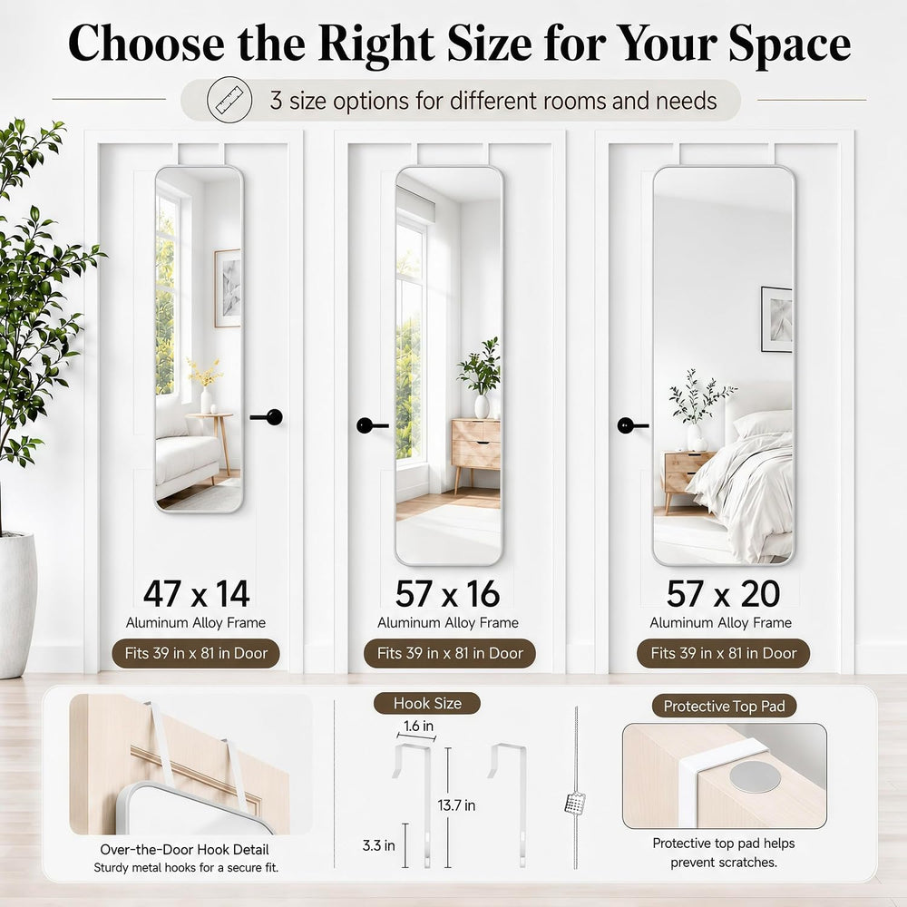 47x14" Full Length Mirror Over the Door Hang or Wall Mounted Silver