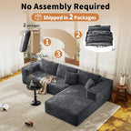 Boneless Sectional Couch for Living Room, Modular Sectional Sofa | 107" Modern L Shaped Could Couch Deep Seat Corduroy Floor Sofa, No Assembly Required, (Grey,107" L-shaped Right)