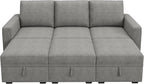 HONBAY Modular Sectional Sleeper Sofa Bed, Pull Out Couch with Storage Ottoman, U Shaped Sectional Couches for Living Room, Warm Grey
