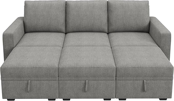 HONBAY Modular Sectional Sleeper Sofa Bed, Pull Out Couch with Storage Ottoman, U Shaped Sectional Couches for Living Room, Warm Grey