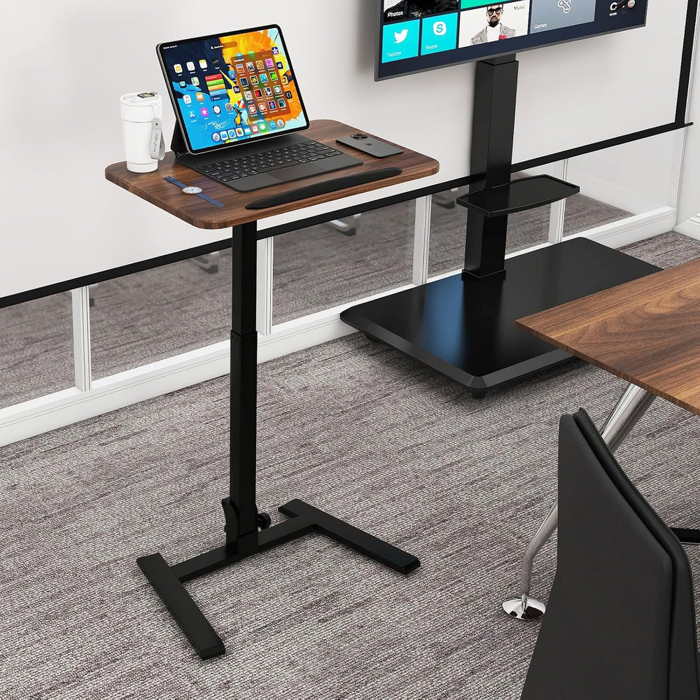 PUNCIA 26" Mobile Folding Desk, Pre-Assembled Pneumatic Sit-Stand, Walnut