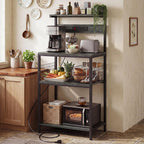 OLIXIS Standing Bakers Rack with Power Outlet, 23.6 Inch Microwave Stand | Kitchen Storage Rack, 3 Adjustable Shelves, Coffee Bar Organizer, Small Appliances, Space Saver, Grey