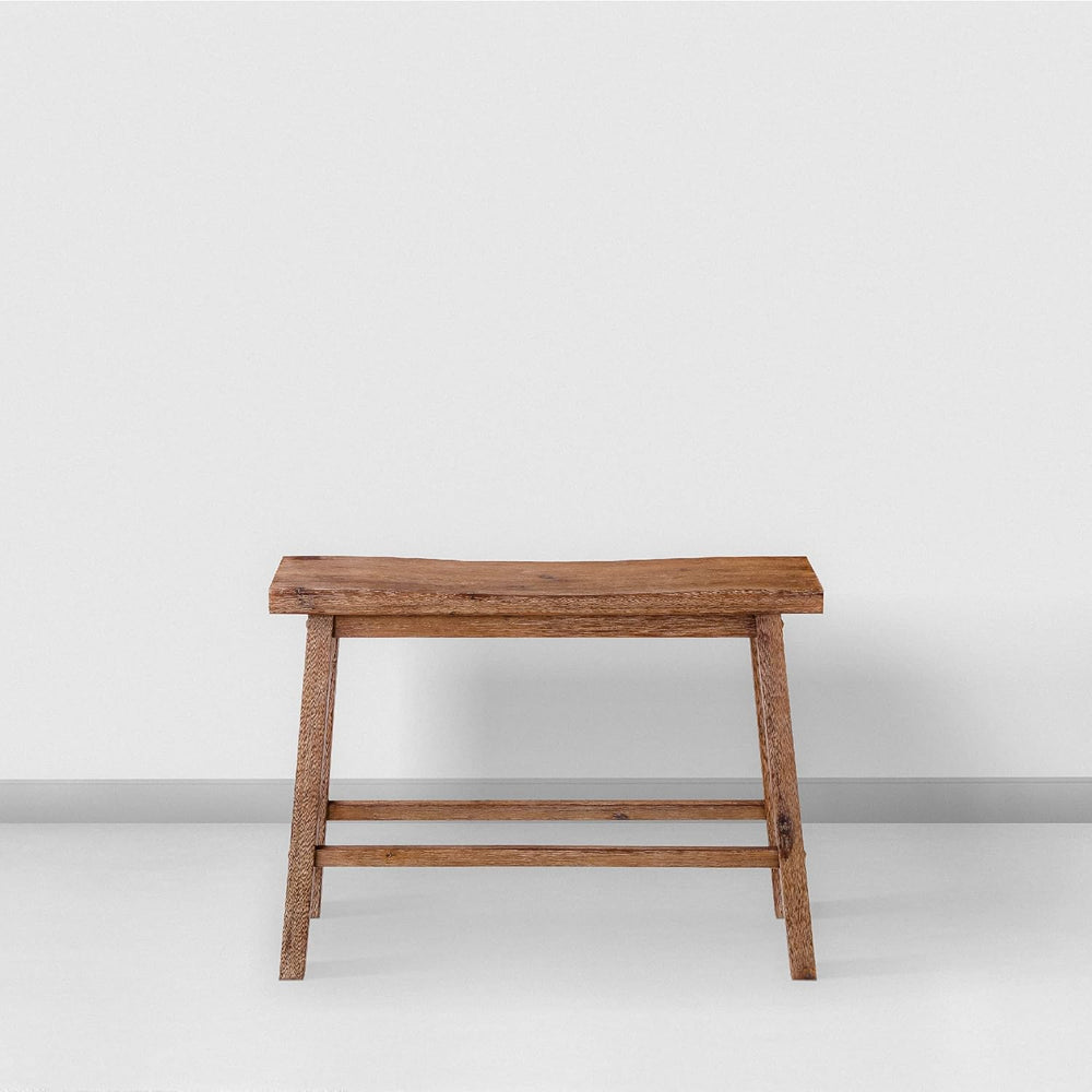 Benjara 33 Inch Saddle Seat Bench, Sandblasted Antique Brown Acacia Wood, Ang...