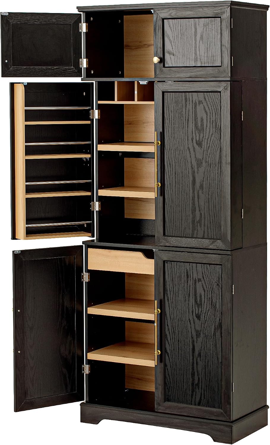78.2" Tall Farmhouse Kitchen Pantry with 6 Doors and 8 Racks, Wood Cupbo...