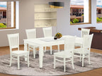 East West Furniture LGVA7-LWH-W 7 Piece Dining Room Furniture Set Consist of a Rectangle Kitchen Table with Butterfly Leaf and 6 Dining Chairs, 42x84 Inch, Linen White