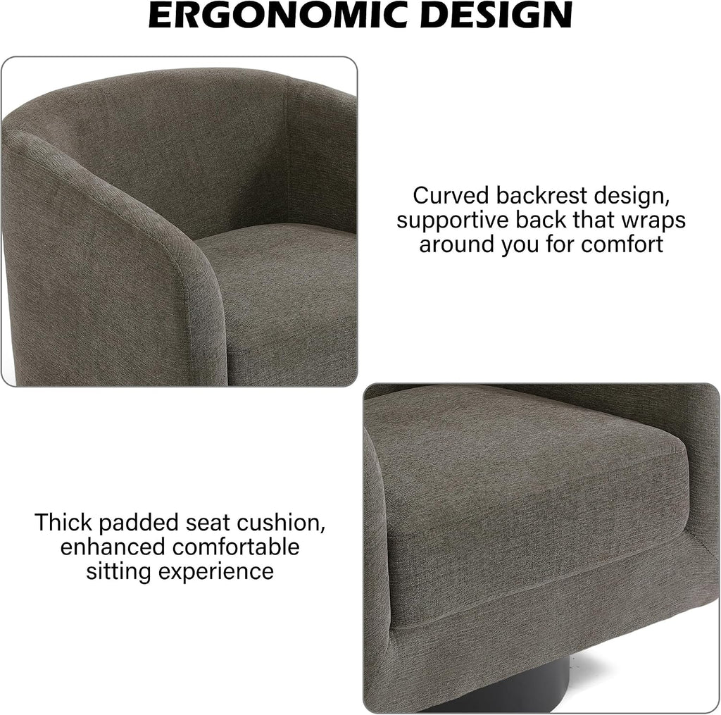 Swivel Barrel Accent Chair, Comfy Reading Armchair, Tan, Set of 4 | Low-Back Design | 360° Swivel | Solid Wood Frame | High-Density Foam Seat | Modern Round Style | For Living Room & Bedroom