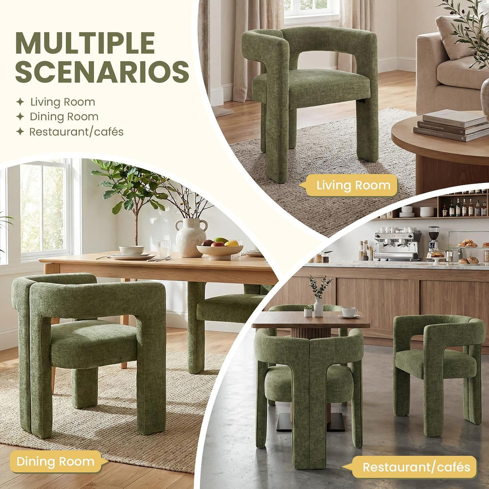 VESCASA Modern Barrel Dining Chairs Set of 2 with Open Back, Chenille Upholst...