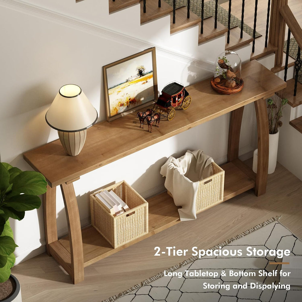 HOKYHOKY Solid Wood Console Table, 63" Long Farmhouse Entryway Tables Na...