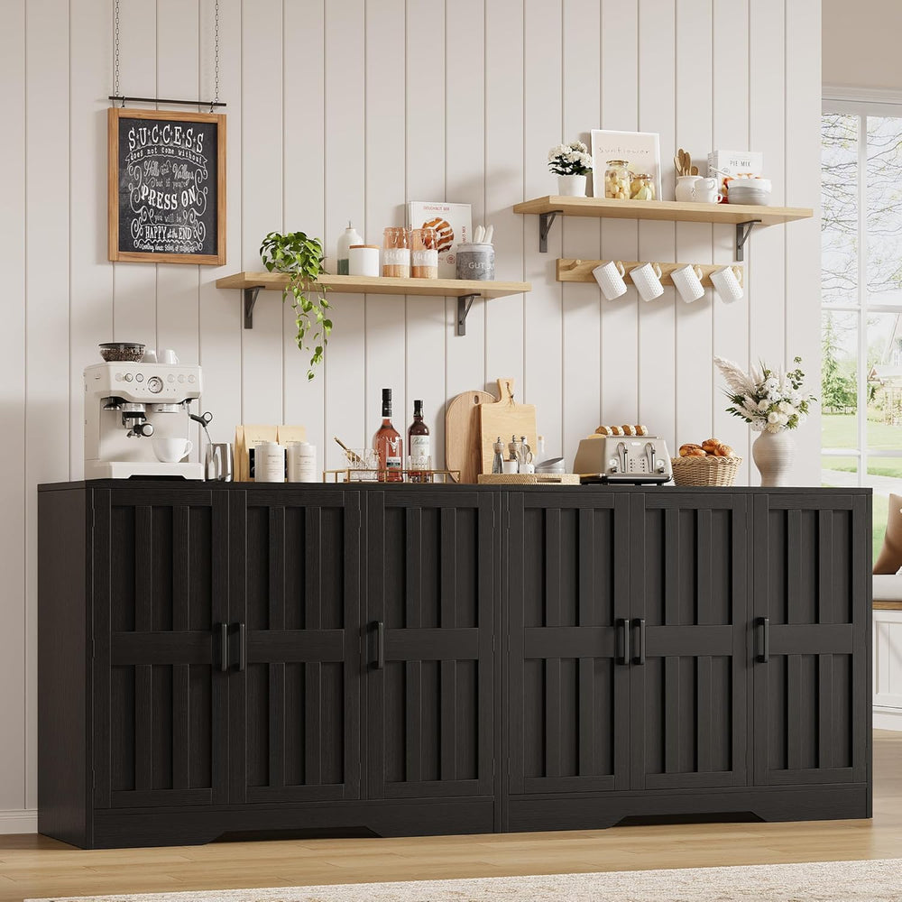 Modern Farmhouse Buffet Cabinet with Storage, 85" Large Sideboard Storag...