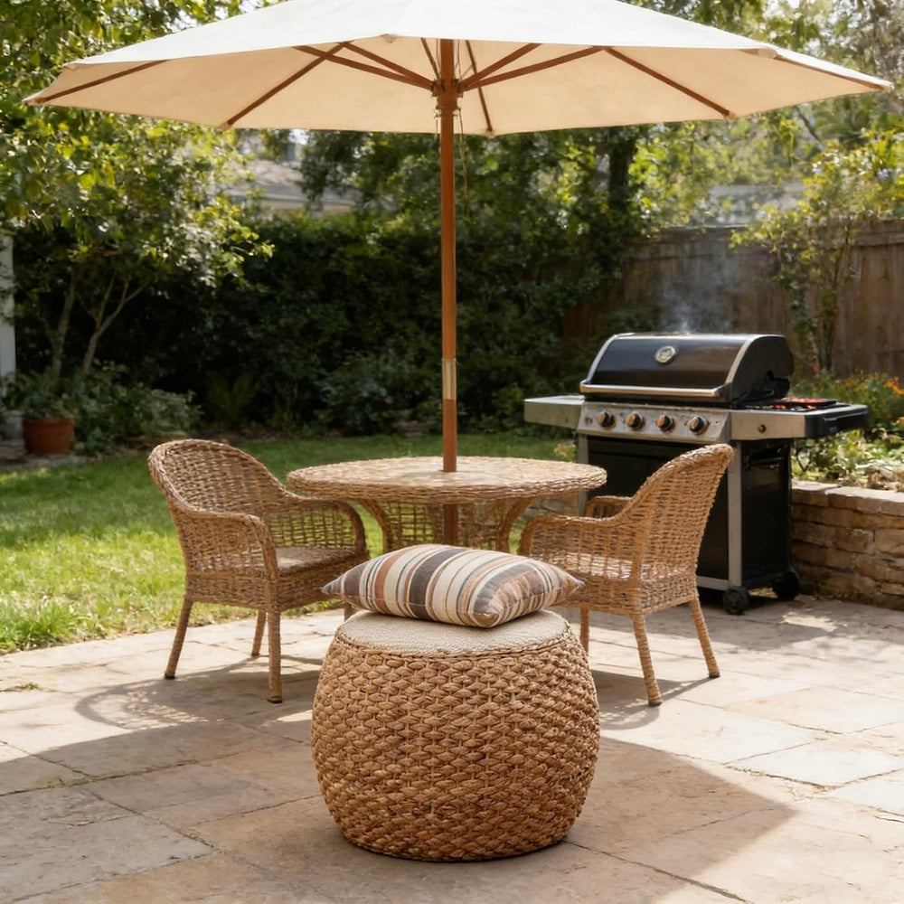 Round Ottoman Natural Seagrass Braided Poof Hand Weaving Round Ottomans Boho ...