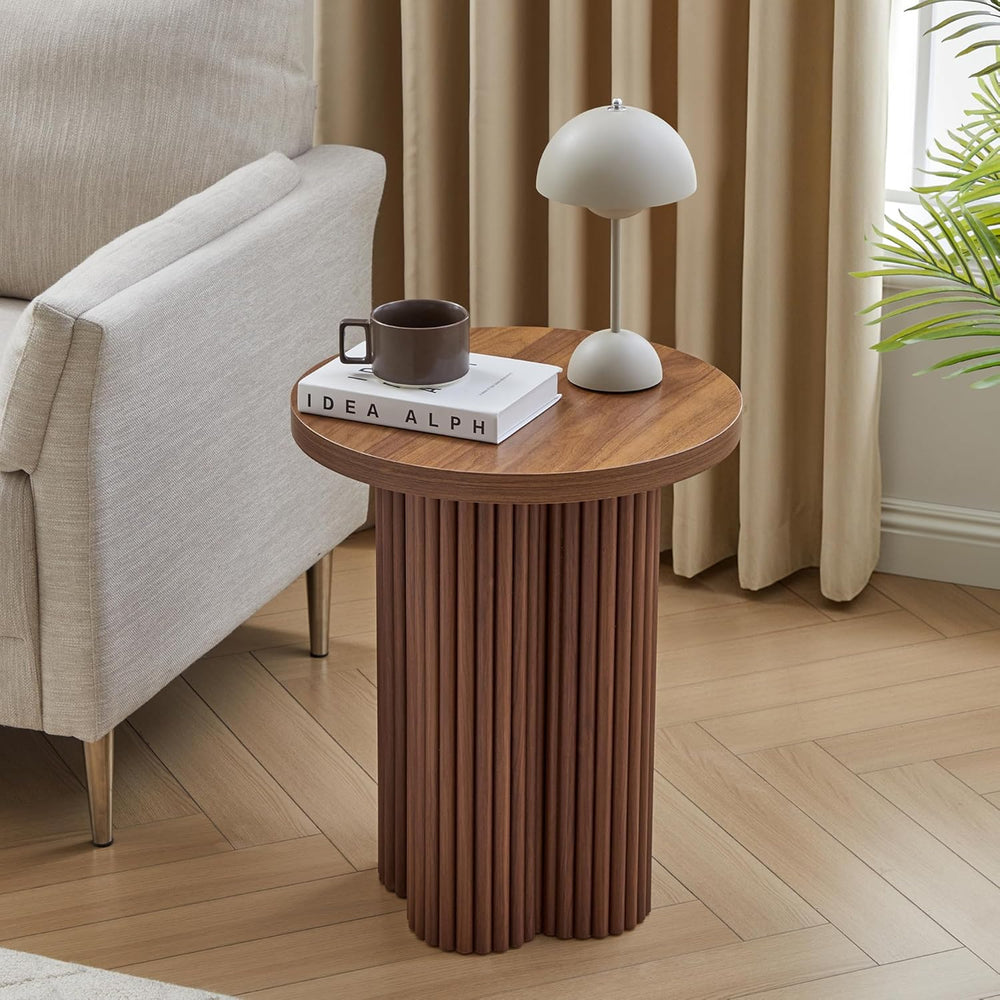 Round Fluted End Table, 17.7'' Mid Century Modern Side Table, Circle ...