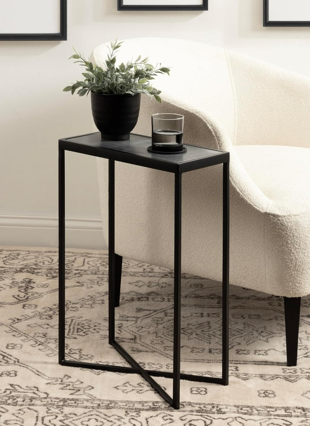 Kate and Laurel Jaspur Modern Slim Side Table, 16 x 8 x 24, Black Marble and ...