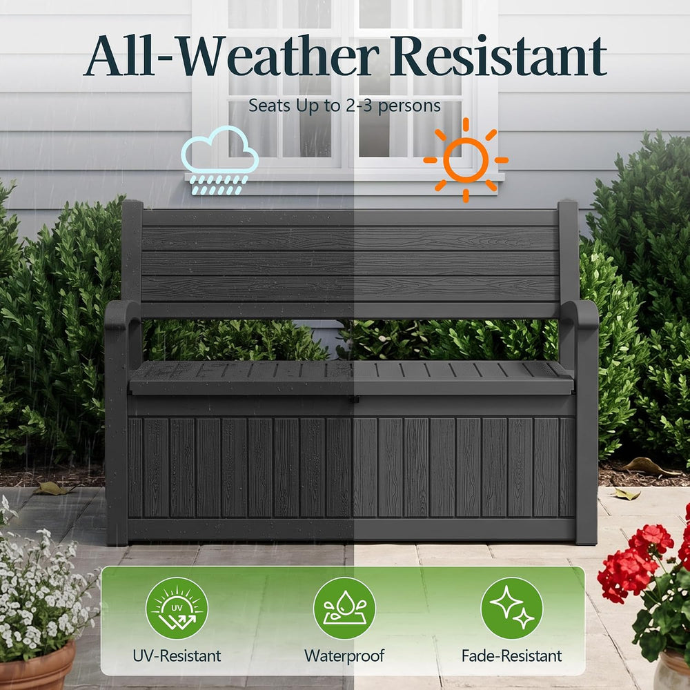 Outdoor Bench with Storage, Waterproof Garden Storage Bench, 100 Gallon Locka...
