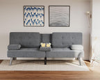 Flamaker Futon Sofa Bed Modern Folding Futon Set Linen Fabric Convertible Recliner Lounge for Living Room with 2 Cup Holders, Removable Armrests (Fabric, Grey)