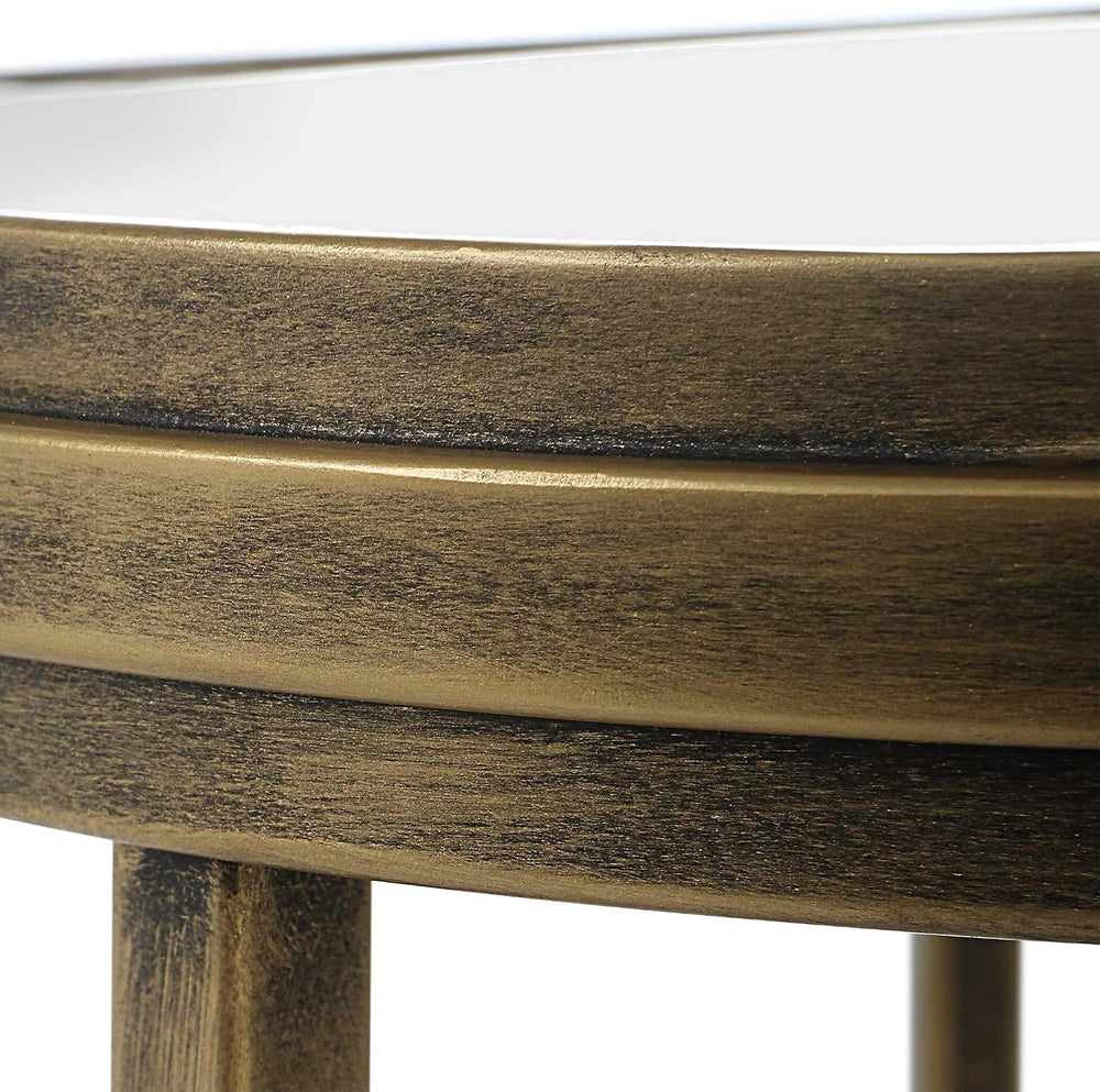 Set of 2 Antique Brushed Gold Iron Nesting Tables with Mirrored Glass Tops Mo...