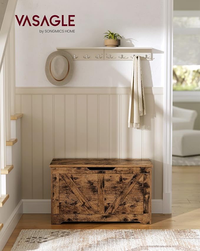 VASAGLE Storage Chest, Storage Trunk with 2 Safety Hinges, Storage Bench, Sho...