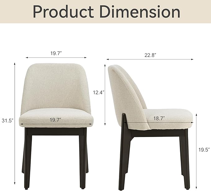 VKNOW Wooden Dining Chairs Set of 4, Upholstered Dining Room Chairs with Rubberwood Legs and Padded Seats, Kitchen Chairs for Restaurant Kitchen Living Room, Khaki